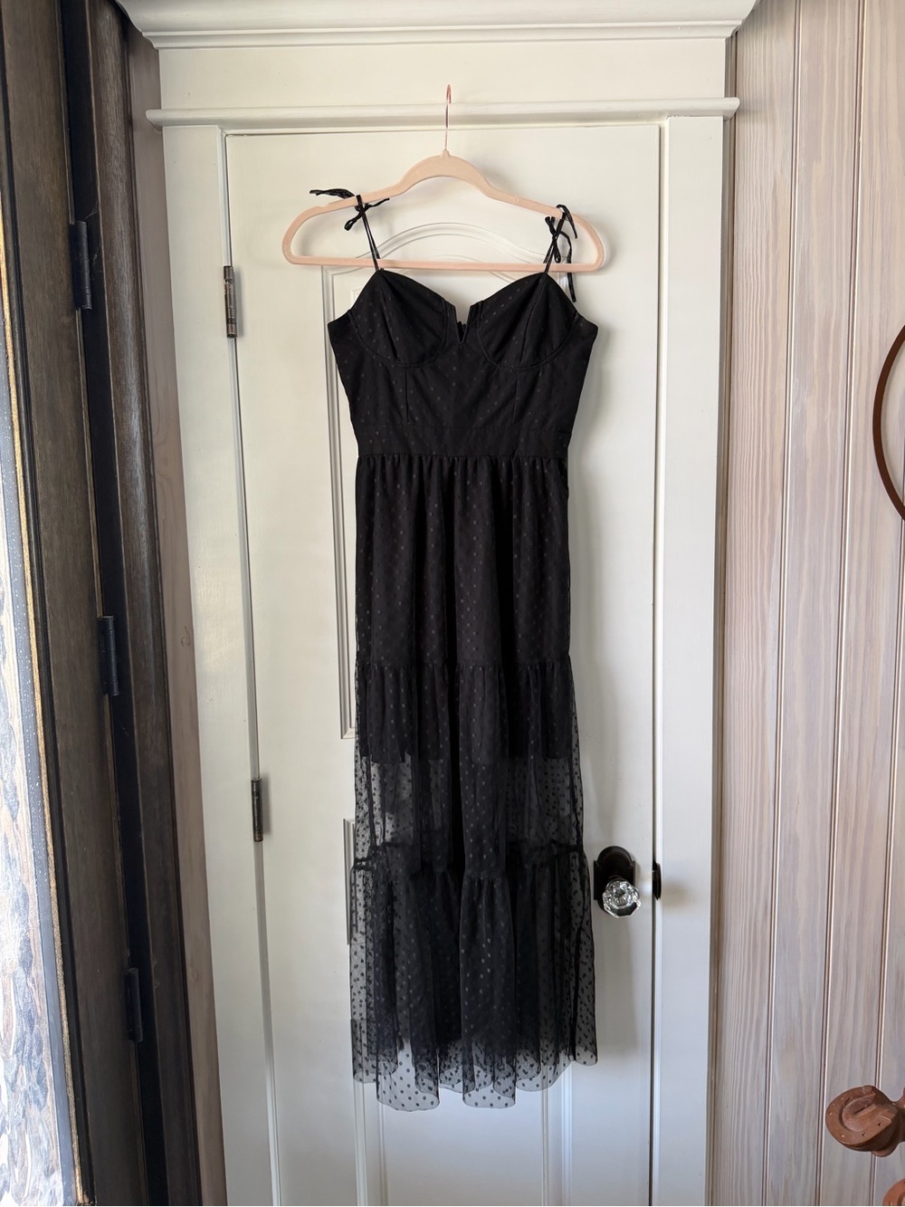 Lulu's Black Sheer Dot Maxi Dress with Tie Straps - Picture 2 of 6
